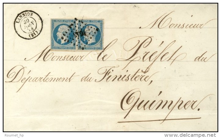 PC 1643 / N° 10 Paire Càd T 15 LANNION (21) 30 JUIN 54 Sur Lettre 2 Ports Pour Quimper. Dernier Jour Du... - 1852 Louis-Napoléon