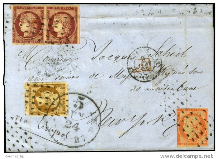 Rouleau De Points / N° 5 + 6 Paire + 9 (qlq Def) Sur Lettre Pour New York. 1853. - B / TB. - R. - 1849-1850 Cérès