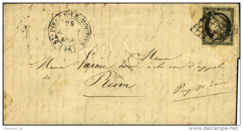 Grille / N° 3 Càd T 14 ST PIERRE LE MOUTIER (56) Sur Lettre Avec Texte Pour Riom. 1850. - TB. - R. - 1849-1850 Cérès