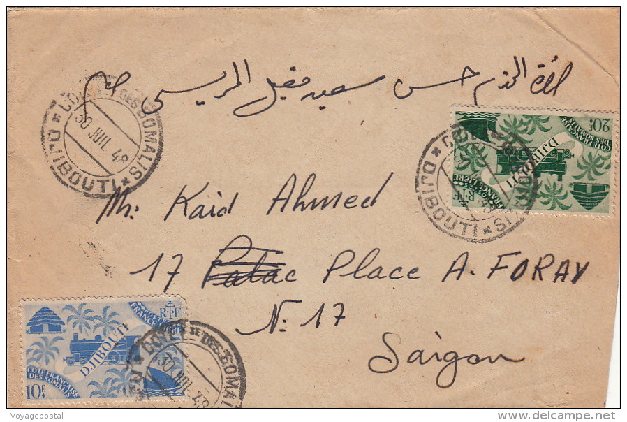 Lettre CaD Djibouti Pour Saigon 1948 - Briefe U. Dokumente