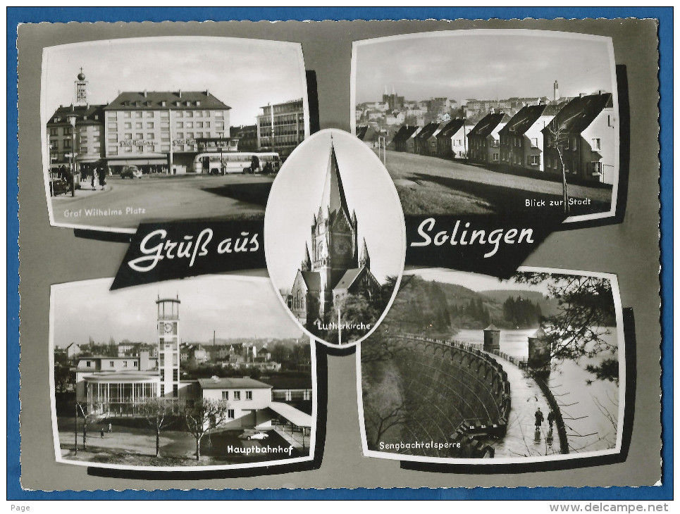 Solingen,5-Bild-Karte,ca.1960-1967,Graf Wilhelm Platz,Blick Zur Stadt,Hauptbahnhof,Sengbachtalsperre, - Solingen