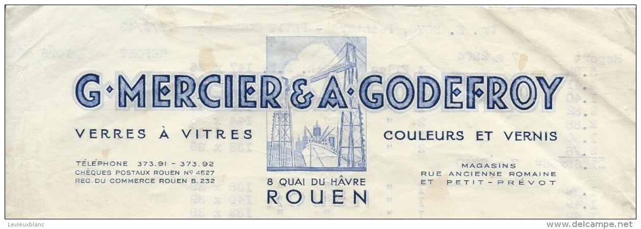 Facture/G Mercier & A Godefroy/Verres à Vitres- Couleurs Et Vernis/Seine Inférieure//1943     FACT165 - Droguerie & Parfumerie