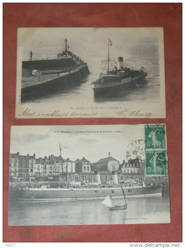 DIEPPE    1910  LOT 2 CPA STEAMERS  "SUSSEX "  ET  "PARIS"  EDIT CIRC OUI - Dieppe