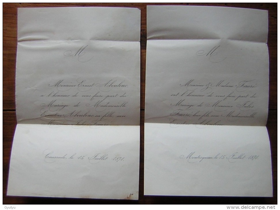 1871 Jolie Lettre Pour Un Marquis De Montauban, Avec Deux Faire Part De Mariage - Mariage