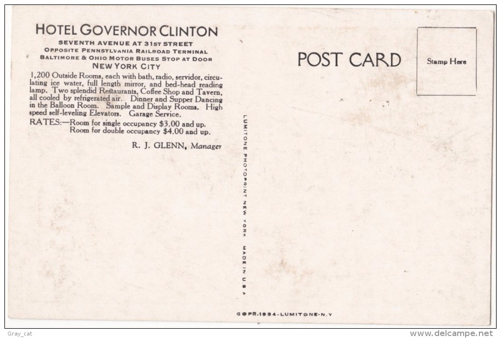 Hotel Governor Clinton, New York City, Unused Postcard [17446] - Autres Monuments, édifices