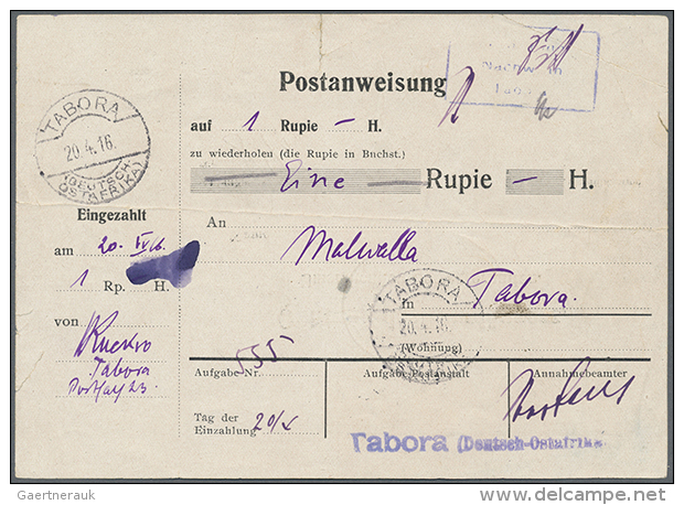 1916, Postanweisung über 1 Rupie Von "TABORA 20.4.16" Mit 7&frac12; Heller Barfrankierung, Rückseitig... - Africa Orientale Tedesca
