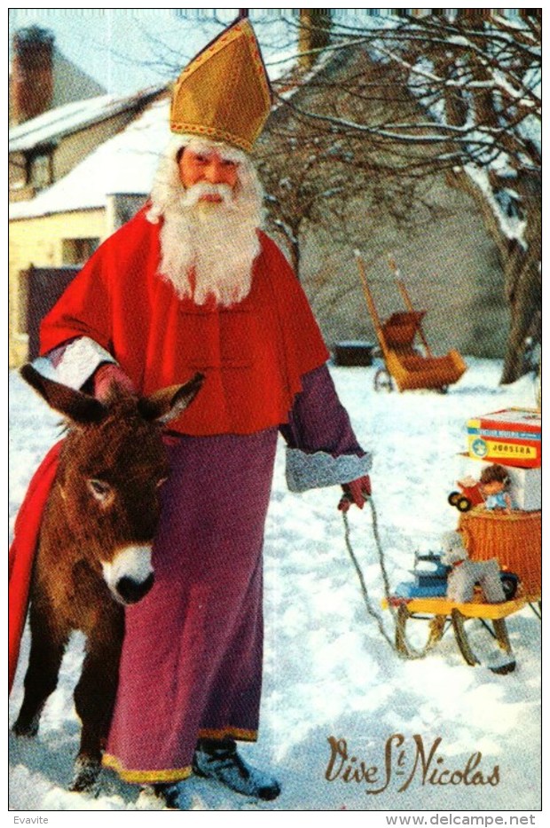 Carte Postale  Glacée  Photochrom  -   Vive  SAINT-NICOLAS  (Jouets, âne) - Sinterklaas