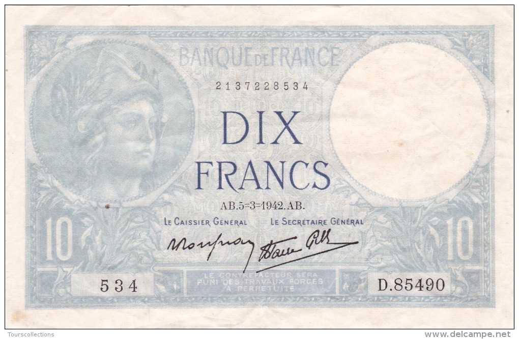 10 FRANCS MINERVE @ Date Rare Du 5 Mars 1942 Craquant TTB @ Billet Français - 10 F 1916-1942 ''Minerve''