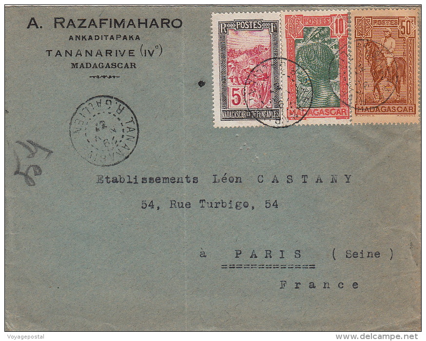 Lettre CaD Tananarive Pour La France 1937 - Brieven En Documenten