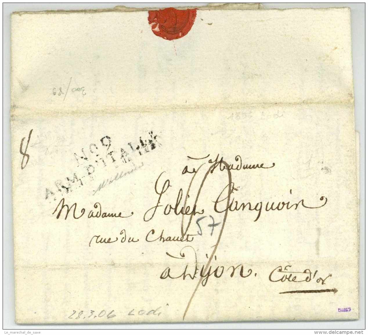 No. 9 ARM. D'ITALIE - Lodi 1806 - Army Postmarks (before 1900)