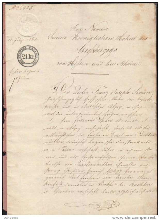 Leasehold Ransom Simon Belmont Of Alzey Father Of August Belmont I 1860 - Historical Documents