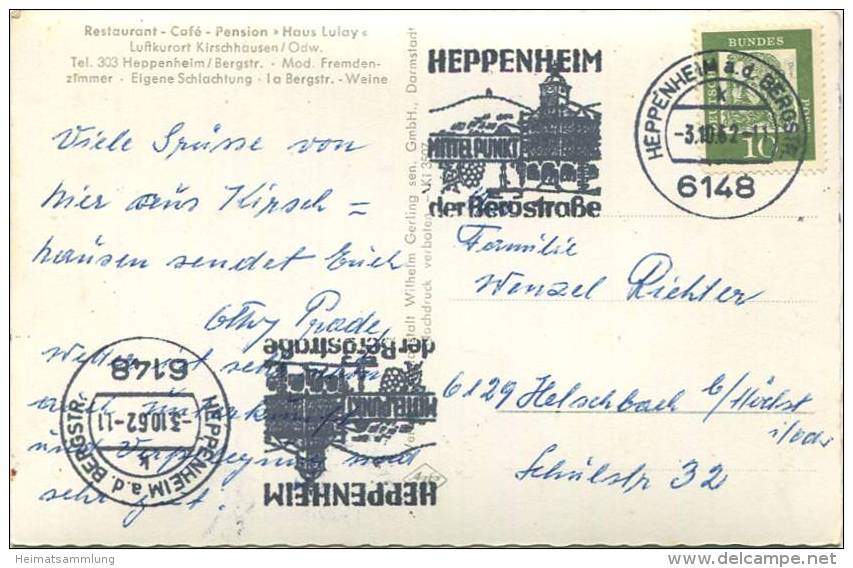 Heppenheim-Kirschhausen - Haus Lulay - Foto-AK - Verlag Wilhelm Gerling Darmstadt Gel. 1962 - Heppenheim