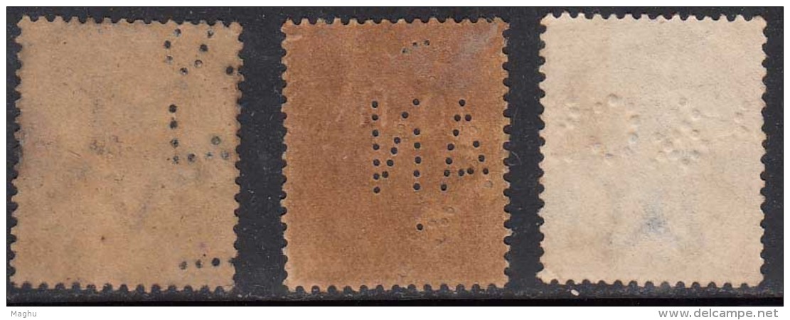 3 Perfins, Perfin, British India Used, QV Series - Perforés