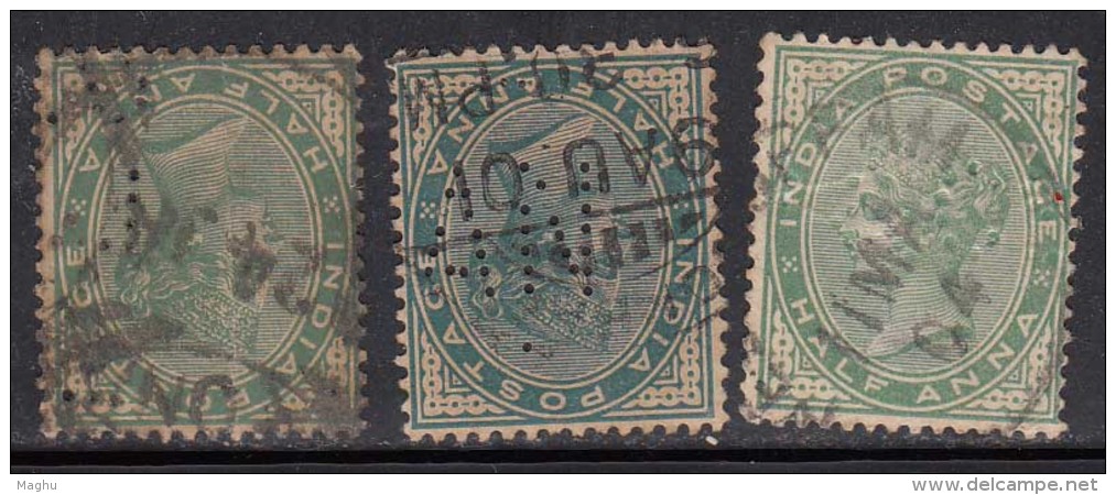 3 Perfins, Perfin, British India Used, QV Series - Perfins