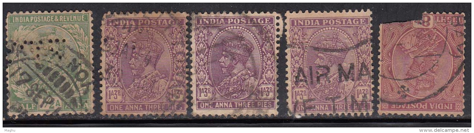 5 Perfins, Perfin, British India Used, KG V Series - Perforadas