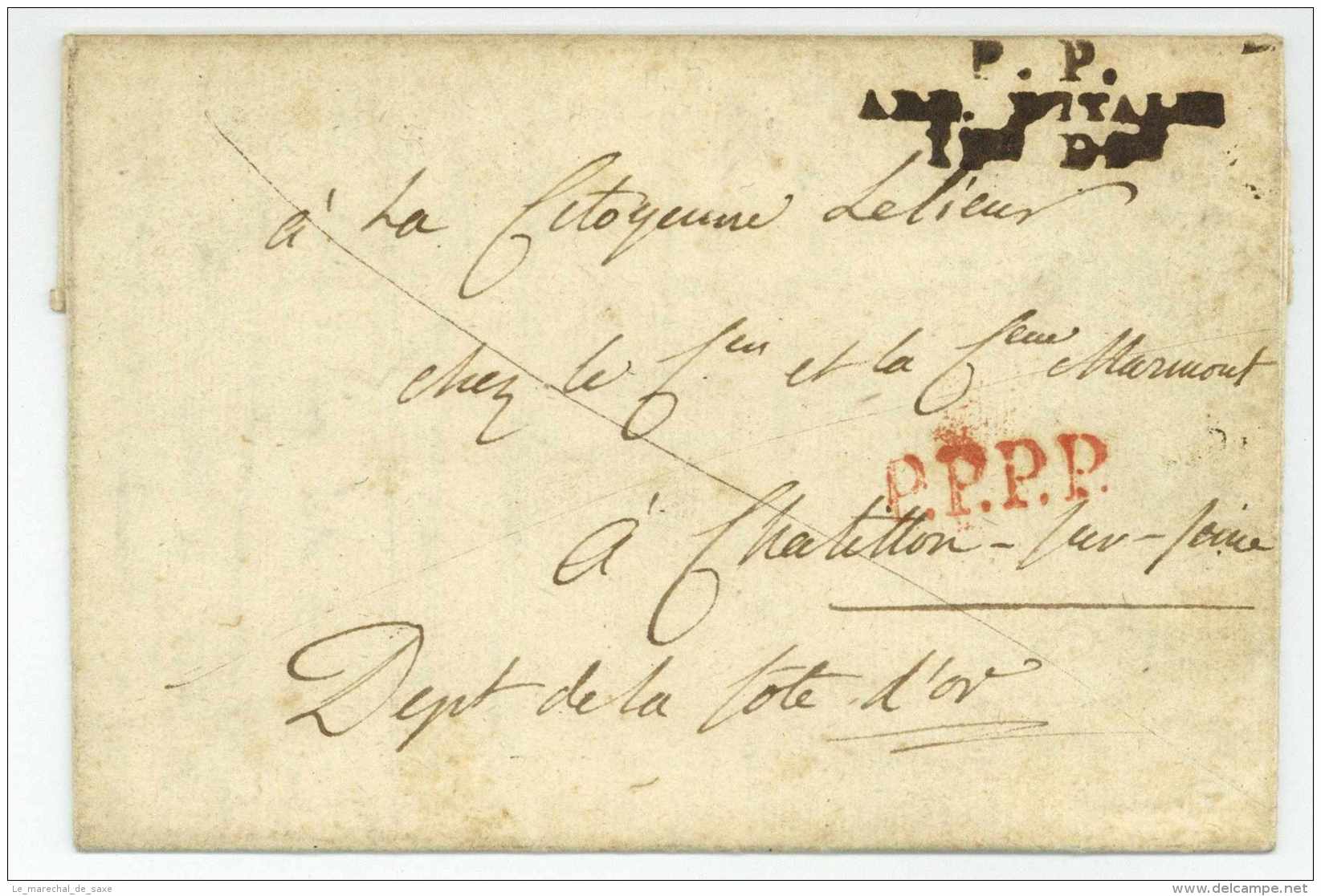 P.P. ARM. D'ITALIE 1RE D.ON - Bologna à Châtillon-sur-Seine 1799 - Armée D'Italie Marmont - Armeestempel (vor 1900)