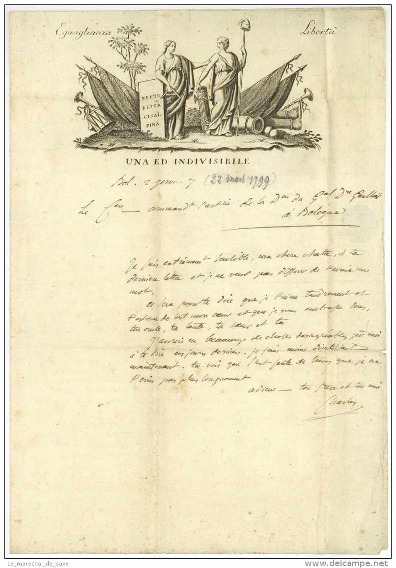 P.P. ARM. D'ITALIE 1RE D.ON - Bologna à Châtillon-sur-Seine 1799 - Armée D'Italie Marmont - Marques D'armée (avant 1900)