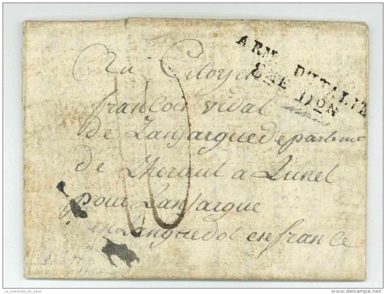 ARM D'ITALIE 8ME D.ON - Chiavenna à Lansargue 1799 - Armée D'Italie - Army Postmarks (before 1900)