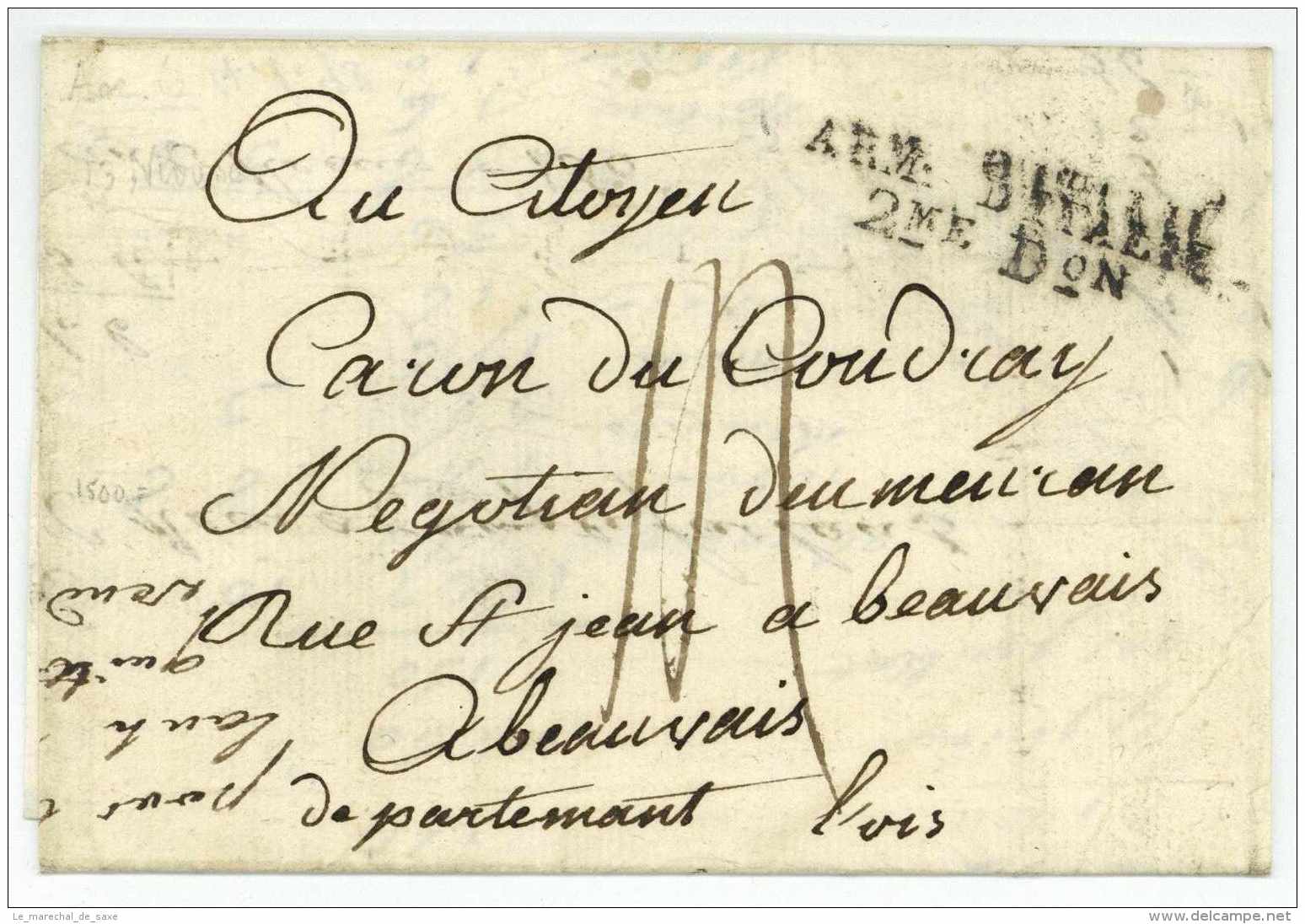 ARM D'ITALIE 2ME D.ON -pour Beauvais - Armée D'Italie - Armeestempel (vor 1900)