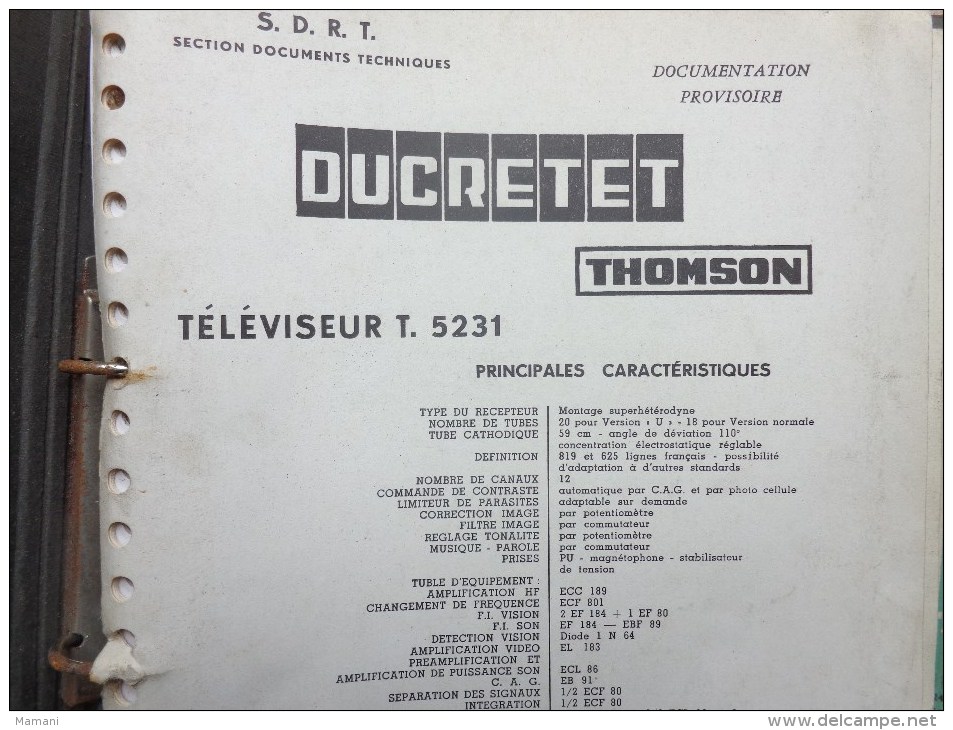 Document Technique DUCRETET THOMSON .- - Libros Y Esbozos