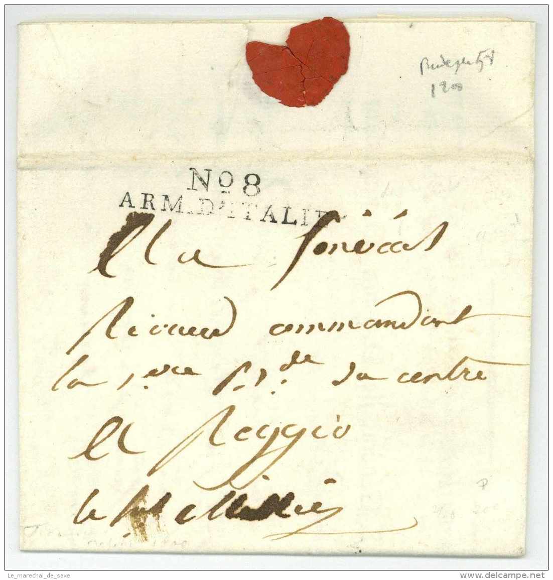 No 8 ARM. D'ITALIE - Sextius MIOLLIS (1759-1828) Général - Florence Firenze Pour Reggio 1800 - Army Postmarks (before 1900)