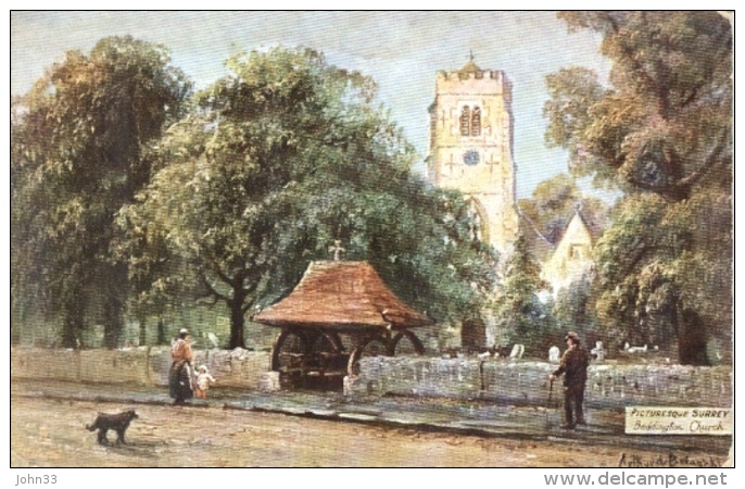 Arthur De Breanski - "Picturesque Surrey" : The Church At Beddington  -  7723 - Tuck, Raphael