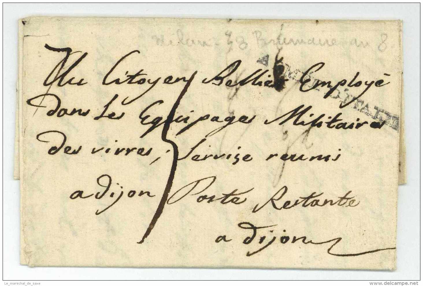 ARMEE D'ITALIE - Milano Pour Dijon 1799 - Army Postmarks (before 1900)