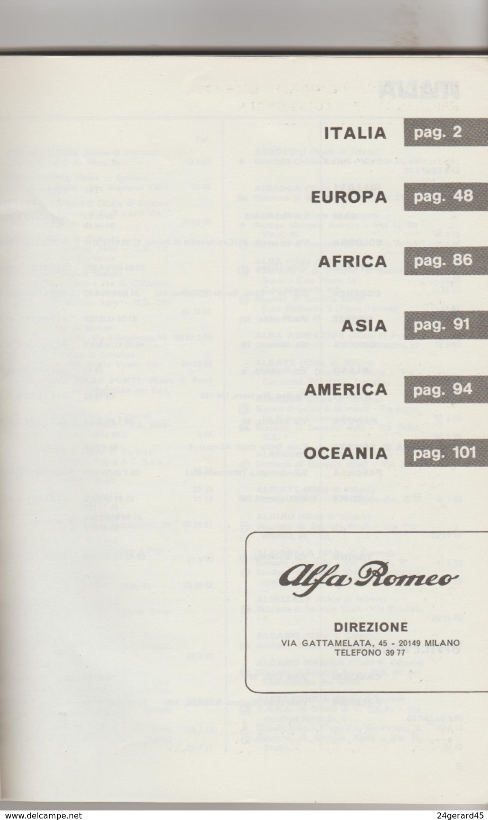 GUIDE DES AGENCES DE SERVICE ALFAROMEO 1972 102 PAGES - Tourisme, Voyages