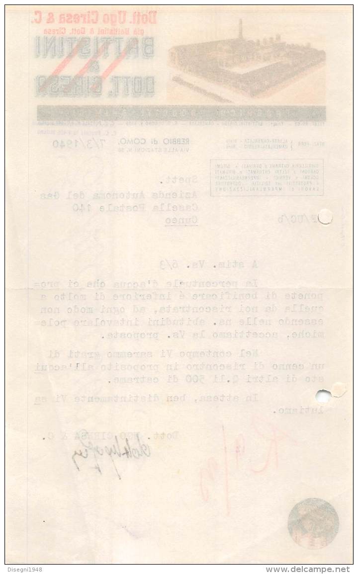 05418  "REBBIO DI COMO (CO) - DOTT. UGO CIRESA  &amp; C. GIA' BATTISTINI E DOTT . CIRESA" CARTA INTEST. ORIG., CON TRENO - Italia
