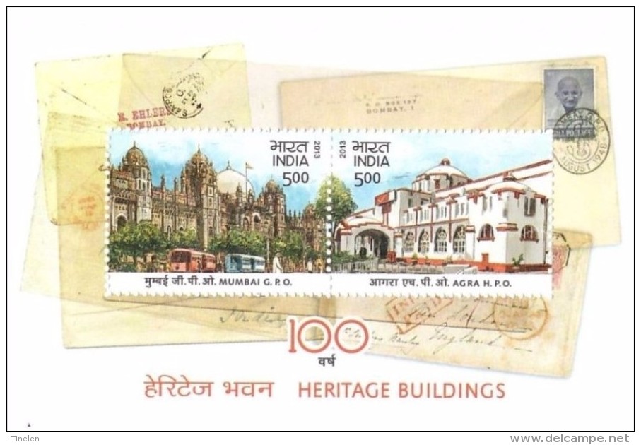 INDIA - FOGLIETTO HERITAGE BUILDINGS CON COPIA LETTERA FRANCOBOLLO GANDHI - Mahatma Gandhi