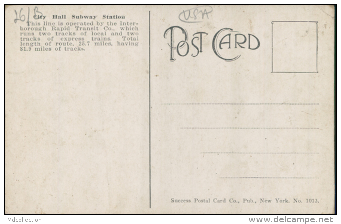 US NEW YORK CITY / City Hall Subway / CARTE COULEUR - Transportmiddelen