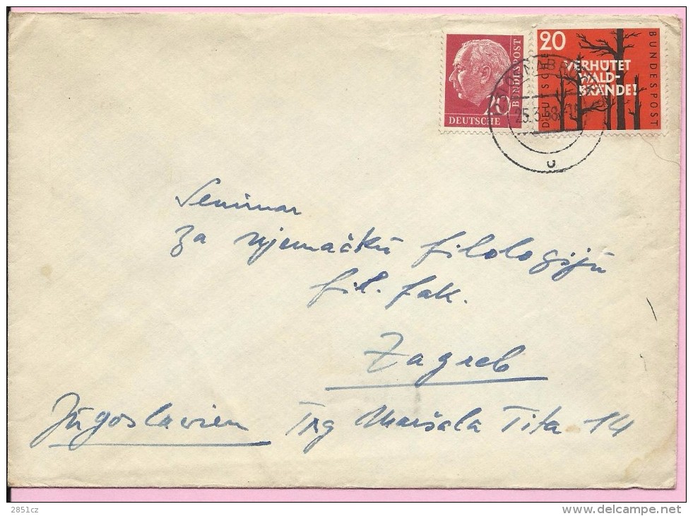 Letter - Stamp Theodor Heus / Verhutet Waldbrande / Postmark Osnabruck - Zagreb (Yugoslavia), 1958., Germany - Autres & Non Classés