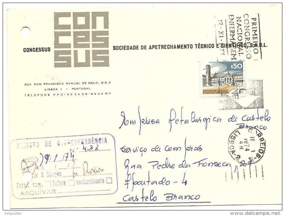 Postal Stationery - Concessus - Lisboa - 1974 (Holed) - Postal Stationery