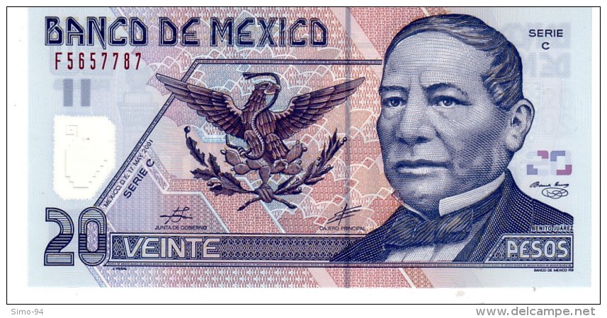 Mexico P. 116 20  Pesos 2001  Unc - Mexique