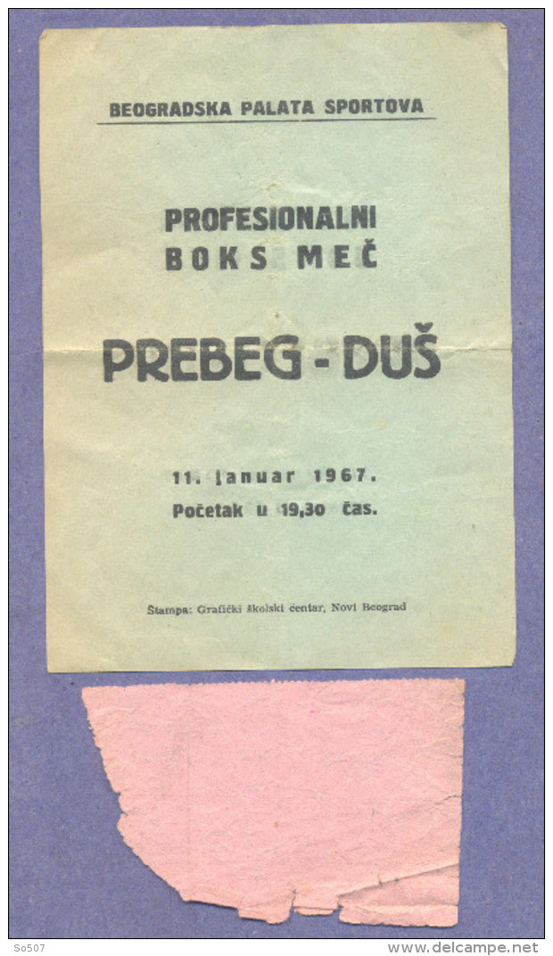 Ticket And Aircraft Leaflets, Flyer,Poster, Professional Boxing Box Match, Belgrade, Prebeg Vs Dus 1967.Yugoslavia - Match Tickets