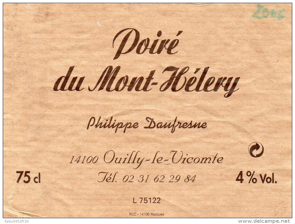 Etiquette Poiré Du Mont-Hélery - Philippe DAUFRESNE 14100 OUILLY-LE-Vicomte - Fruits & Vegetables