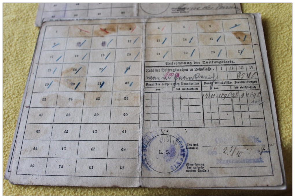 Lot de six "quittungskarte" alsaciennes entre 1893 et 1910 sans timbre