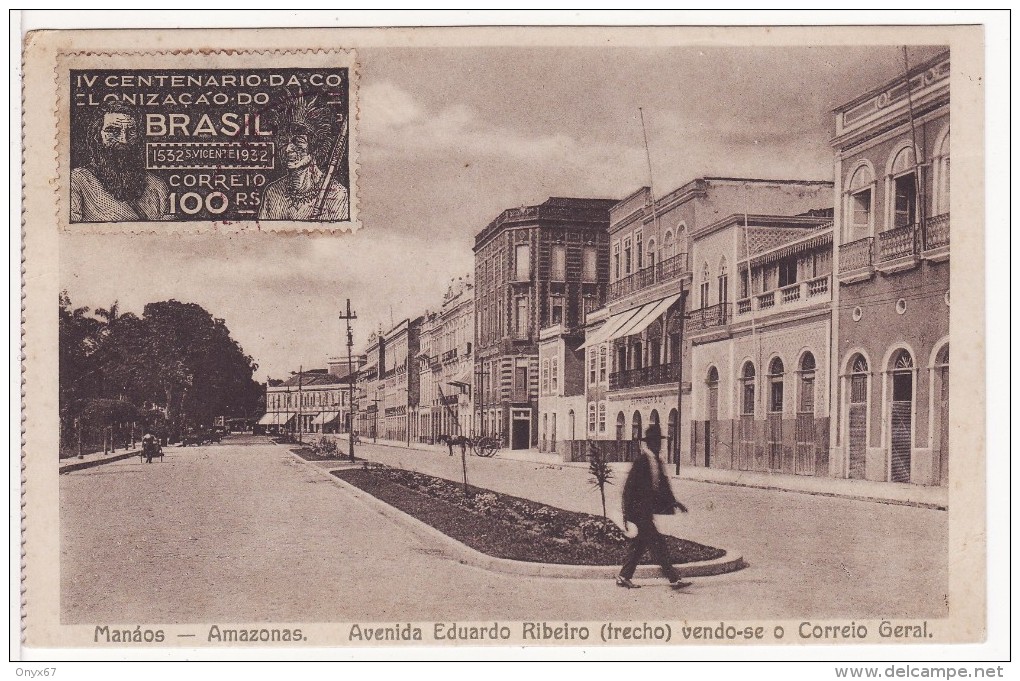 MANAUS-MANAOS (Brésil-Brazil-Amazonas) Avenida Ecuardo Ribeiro (Trecho) Vendo-se O Correio Geral-Timbre-Stamp-Publicité - Manaus