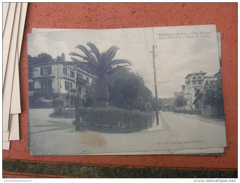 Cpa 9x14 NV DD Hendaye Villa Martinet Hotel Bidassoan Et Route De La Plage Bon Etat - Hendaye