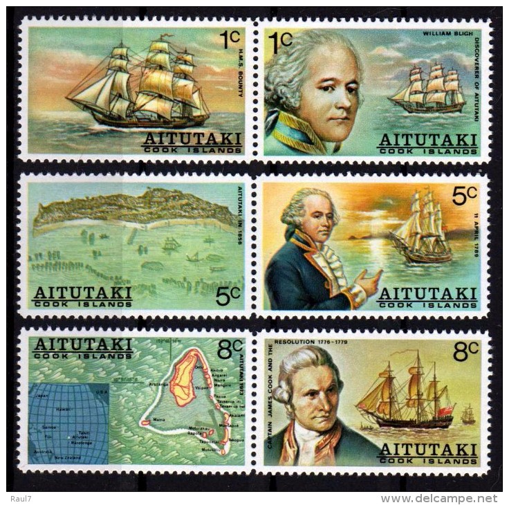 AITUTAKI 1974 - Capt William Blight, Bateau Le Bounty, Capt Cook, Bateau La Resolution - 6v Neufs // Mnh - Aitutaki