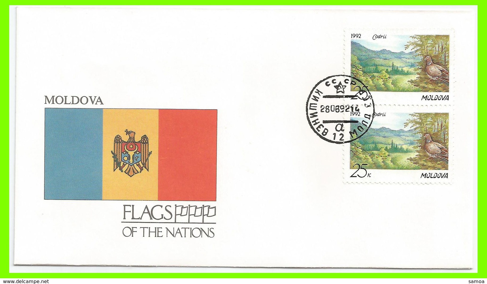 Moldavie 1992 4 FDC Drapeaux Protection De La Forêt Moldave Arbres Oiseau - Moldavie