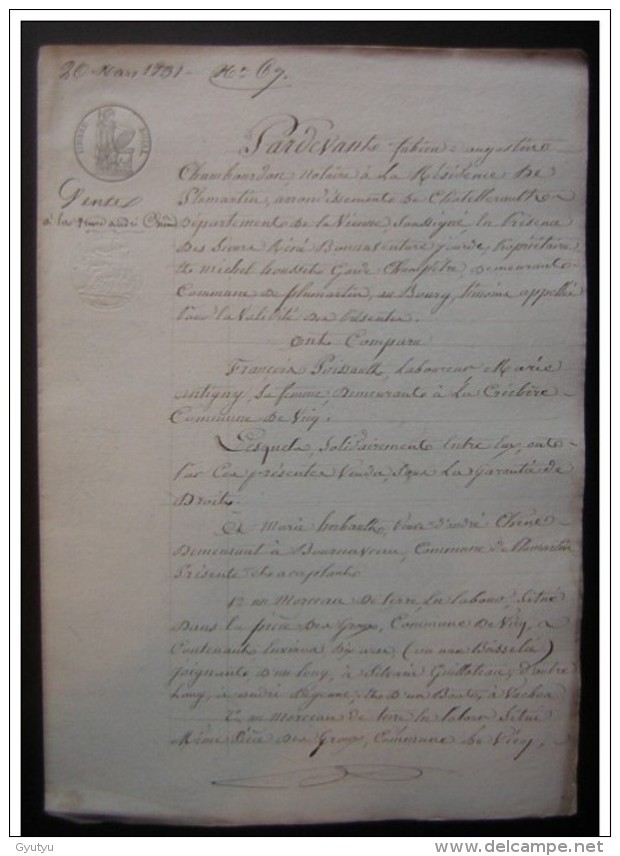 1831 Vienne, Vente à Marie Herbault Veuve Chene Par François Poissault - Manuscrits