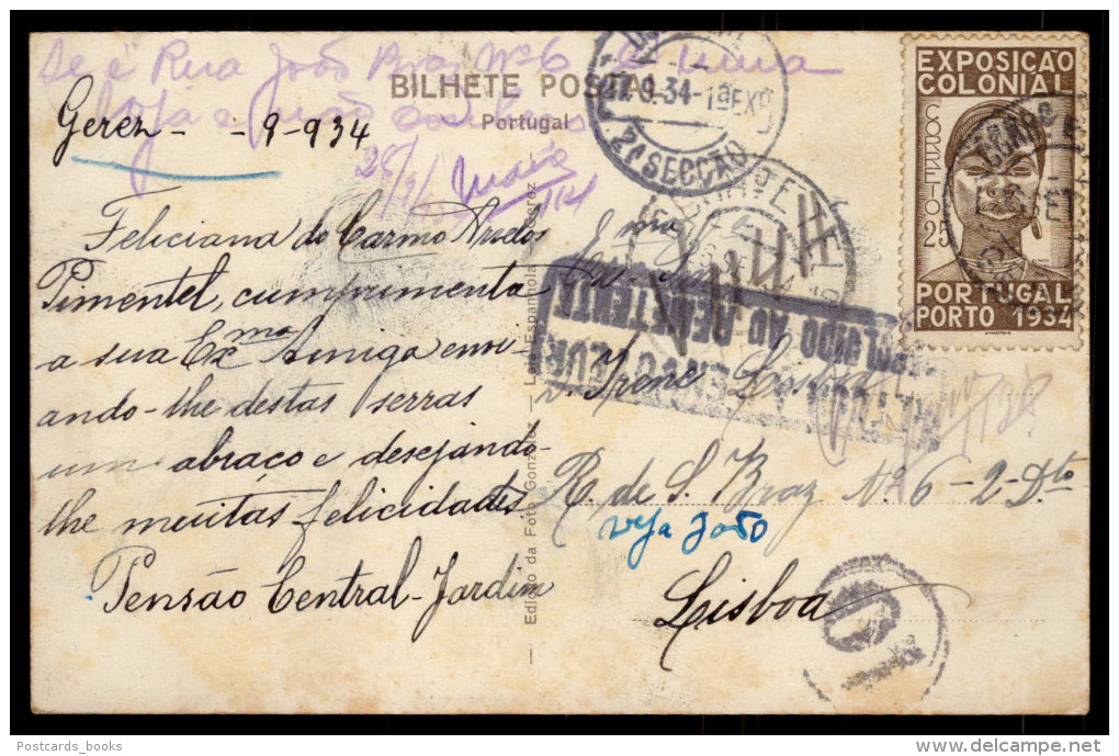 GEREZ (Geres) FRONTEIRA ESPANHOLA. Postal Circulado 1934 "Devolvido Ao Remetente". Old Postcard BRAGA / PORTUGAL - Braga