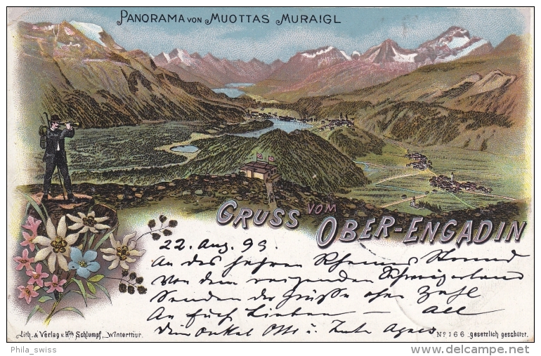 Ober-Engadin - Farbige Litho - Panoram Vom Muottas Muraigl - Altri & Non Classificati