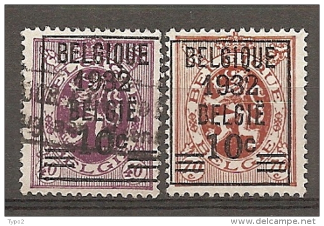 Yv. COB N° 333,334  (o)   Surcharge 1932   Cote  0,75  Euro BE - Typos 1929-37 (Heraldischer Löwe)