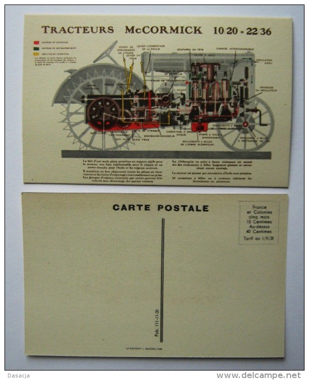 "  MC CORMICK ",SUPERBE CPA TRACTEURS 10/20=22/36 , 1931  ,MATERIEL AGRICOLE,TRACTEUR,LIEUSE,PAYSANNERIE - Tractors