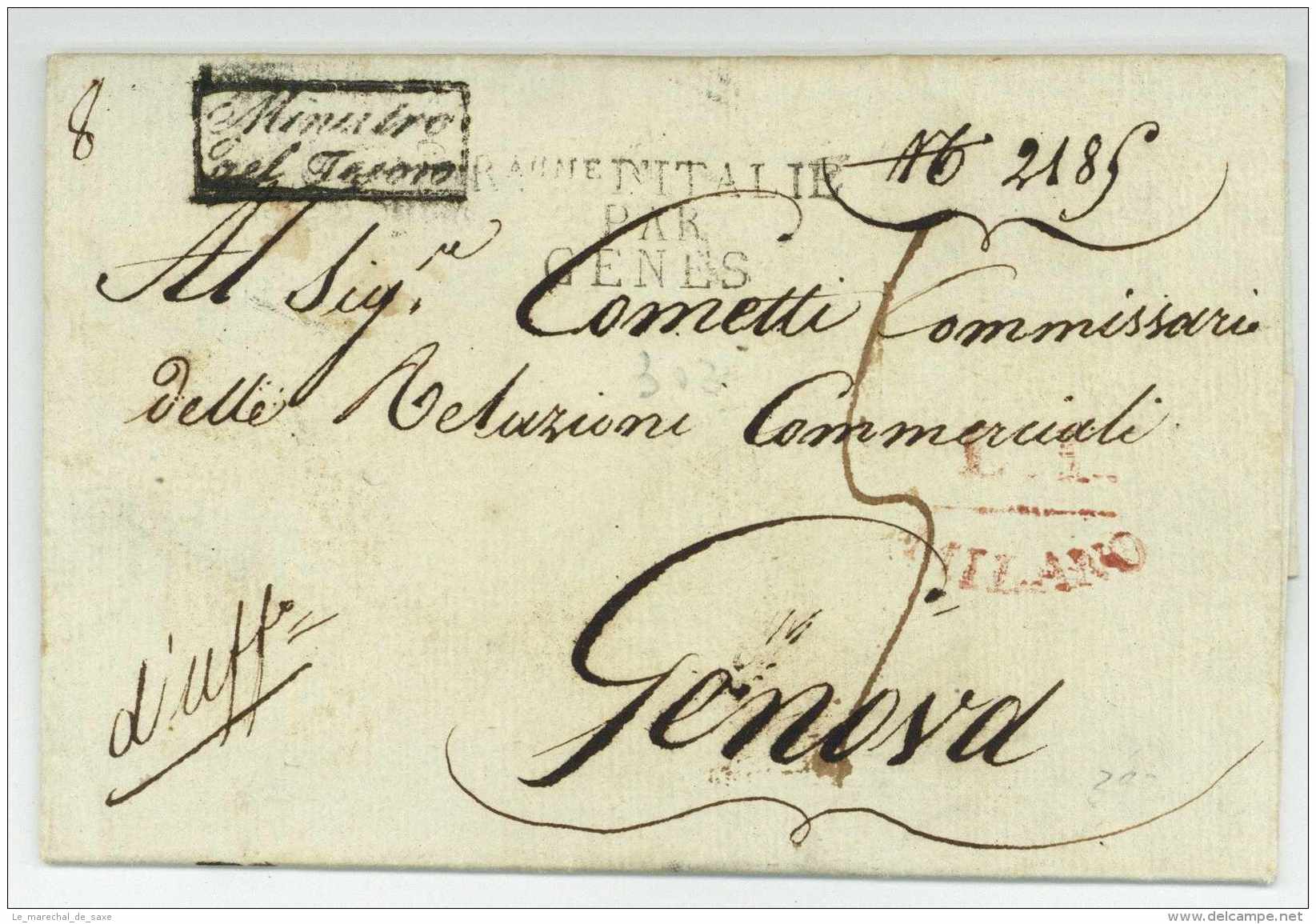 ROYAUME D'ITALIE - Lettre Militairte - Milano Pour Genova / Genes 1809 - R.AUME D'ITALIE PAR GENES - Army Postmarks (before 1900)