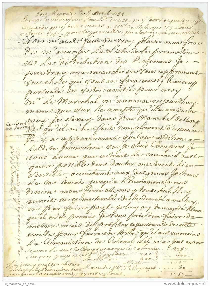 ARMEE D'ITALIE - Guerre De La Succession De Pologne - San Matteo Pour Paris - 1734 - Lettre D'un Général - Marques D'armée (avant 1900)