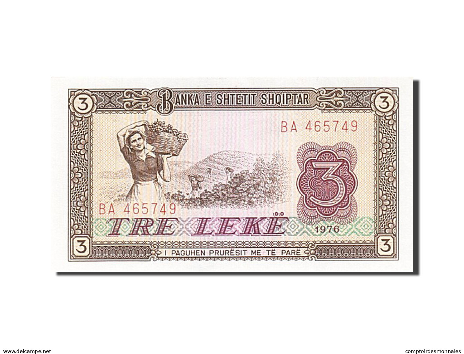 Billet, Albania, 3 Lekë, 1976, 1976, KM:41a, NEUF - Albanië