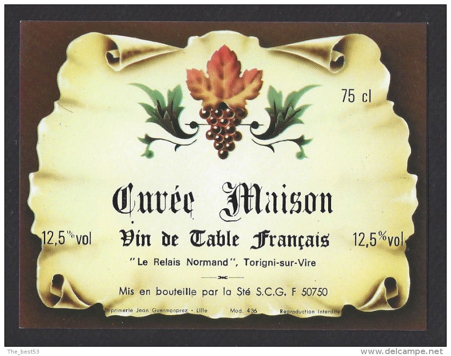 Etiquette De Vin De Table -   Relais Normand  à Torigni Sur Vire (50)  -  Ets SCG à 50750 - Autres & Non Classés